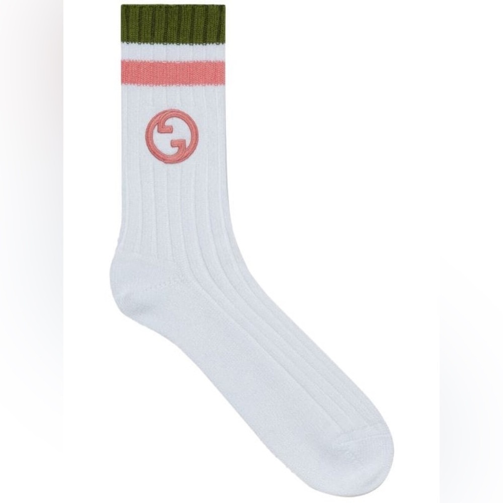 (NWT) Gucci Embroidered Logo Cotton Socks - Pink / Green